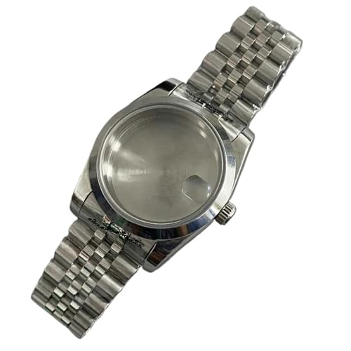 XUKKJI 36 mm Uhrengehäuse-Set, Edelstahlgehäuse + Armband, Saphirglas mit Kalenderfenster, Herrenuhren für NH35/NH36 Uhrwerk (E) von XUKKJI