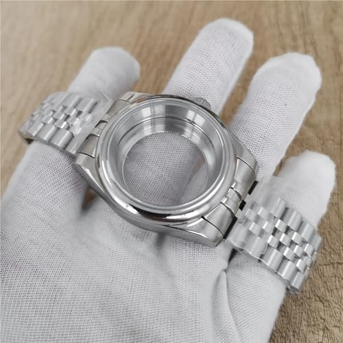 XUKKJI 39 mm Uhrengehäuse aus Stahl + fünf Baht Uhrenarmband, Herren-Uhrenzubehör für NH35/NH36/4R/7S Uhrwerk (Glasrückseite) von XUKKJI