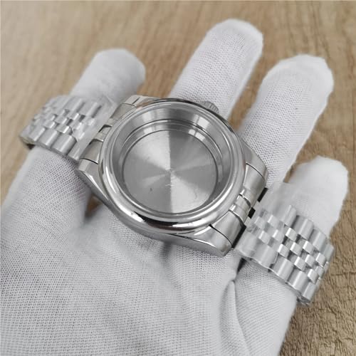 XUKKJI 39 mm Uhrengehäuse aus Stahl + fünf Baht Uhrenarmband, Herren-Uhrenzubehör für NH35/NH36/4R/7S Uhrwerk (Stahlrückseite) von XUKKJI
