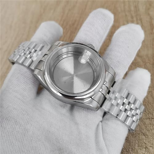 XUKKJI 39 mm Uhrengehäuse aus Stahl + fünf Baht Uhrenarmband, Herren-Uhrenzubehör für NH35/für NH36/4R/7S Uhrwerk (Stahlrückenkalender) von XUKKJI