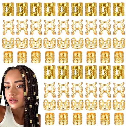 XUKZIMA 120 Pcs Dreadlocks Schmuck Verstellbar Metall Cuffs Haarspiralen Clips Dreadlocks Perlen Flechtet Haar Schmuck Für Männer Und Frauen Geeignet Gold von XUKZIMA
