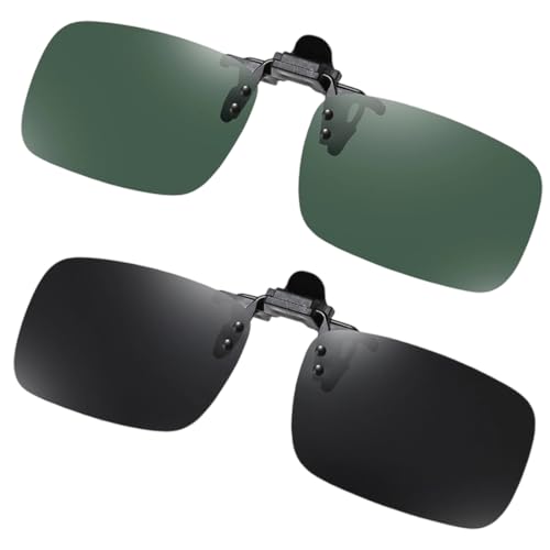 XUKZIMA 2 Pack Clip-on Sonnenbrille Aufsatz mit polarisierter Linse, passend über Korrekturbrillen, Flip-up randlose Myopie Sonnenbrille für Frauen und Männer von XUKZIMA