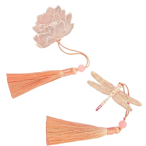 XUKZIMA 2 pcs Metall-Lesezeichen mit Lanyard, elegante durchbrochene Blume Lesezeichen und Libelle Lesezeichen, einzigartiges Geschenk für Buchliebhaber, Schriftsteller, Frauen Lesen Zubehör von XUKZIMA