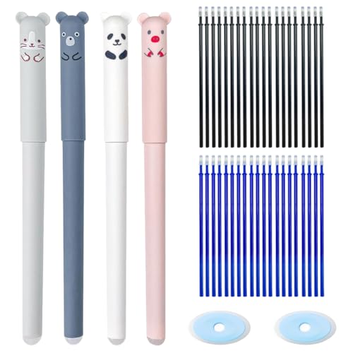 XUKZIMA 4 Stück Erasable Ballpoint Pen Set, Erasable Ink Roller, Cartoon Erasable Pen with 40 Refills, Gift for Students, School Office Supplies von XUKZIMA