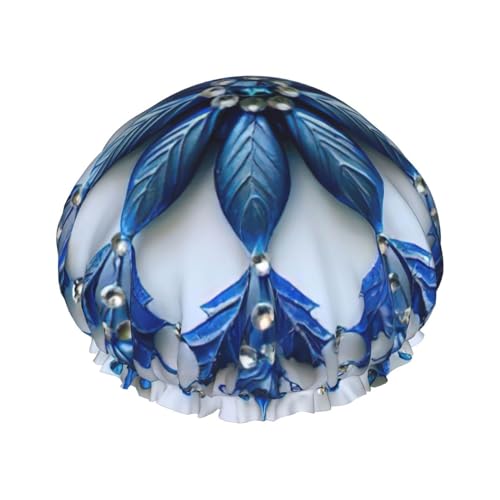 Blaue Weihnachts-Duschhaube, Schneeflocken-Druck, wiederverwendbar, doppellagig, Bade-Duschhaube, große Duschhauben für Damen von XULLZH