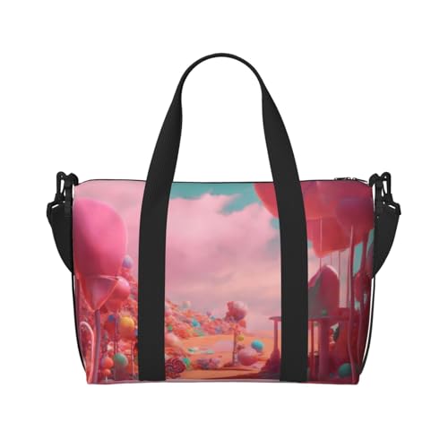 Candy Paradise Print schräg quer überkreuzte Handgepäcktasche Polyester Damen Herren Übernachtung Duffel Handgepäcktasche Schwarz Einheitsgröße, Schwarz, One Size von XULLZH