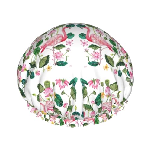 Flamingo Bird Round Leaves Print Reusable Double Layers Shower Cap, Bathing Shower Caps Women Large Shower Caps Flamingo Bird Round Leaves Print Reusable Double Layers Shower Cap, Bathing Shower Caps Women Large Shower Caps von XULLZH