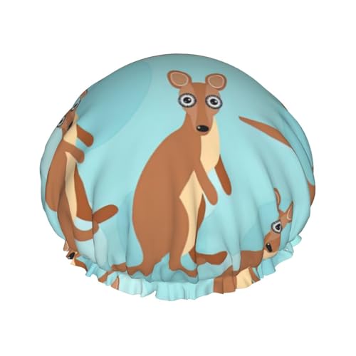 Funny for Kangaroo Zoo Print Reusable Double Layers Shower Cap, Bathing Shower Caps Women Large Shower Caps von XULLZH