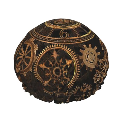 Gears Clock Bronze Century Print Wiederverwendbare Doppellagige Duschhaube, Badeduschhaube, Frauen Große Duschhauben von XULLZH