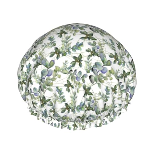 Grüne Eukalyptusblätter, wiederverwendbar, doppellagig, Duschhaube, Bade-Duschhaube, große Duschhauben für Frauen von XULLZH