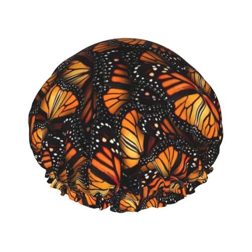 Heaps of Orange Monarch Butterflies Print Reusable Double Layers Shower Cap, Bathing Shower Caps Women Large Shower Caps von XULLZH