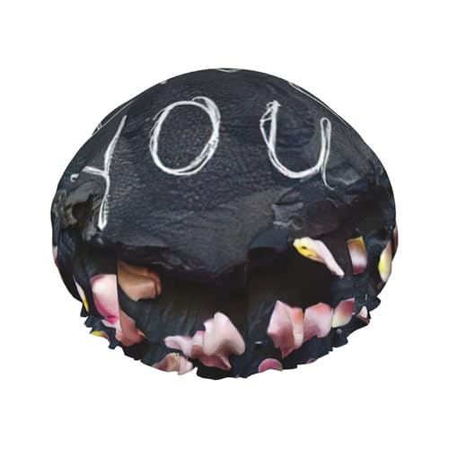 I Love You Words with Hearts Print Reusable Double Layers Shower Cap, Bathing Shower Caps Women Large Shower Caps von XULLZH