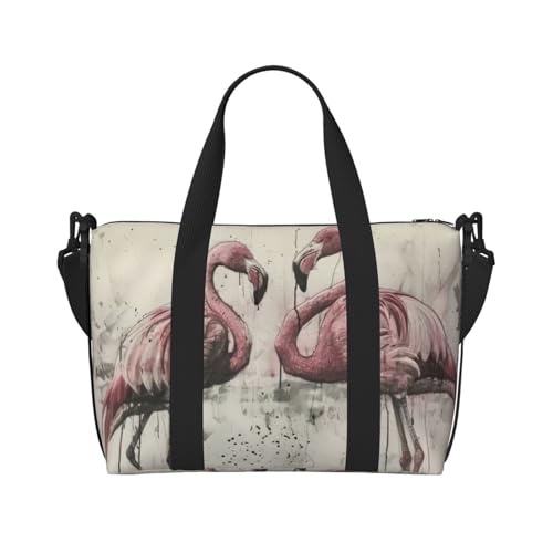 Ink Flamingos Print schräg quer über Hand Reisetasche Polyester Damen Herren Übernachtung Duffel Handgepäcktasche Schwarz Einheitsgröße Schwarz Einheitsgröße, Schwarz , Einheitsgröße von XULLZH