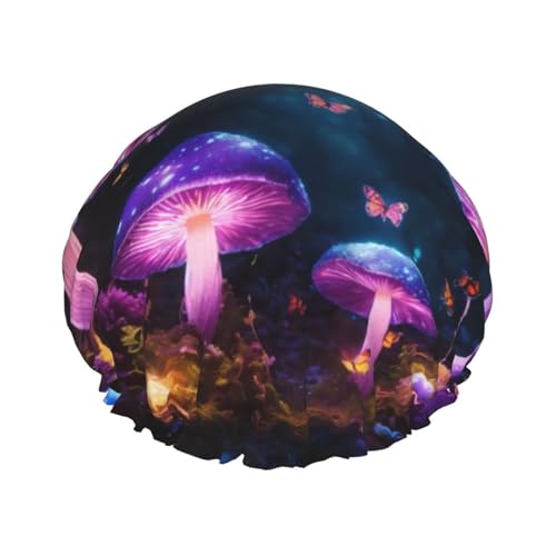Magic Mushroom Print Wiederverwendbare Doppelschicht-Duschhaube, Bade-Duschhaube, Frauen, große Duschhauben von XULLZH