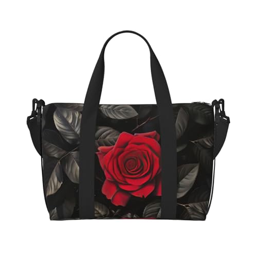 Reisetasche mit roten Rosen und schwarzen Blättern, schräg über die Hand, Polyester, für Damen und Herren, Handgepäcktasche, Schwarz, Einheitsgröße, Schwarz, Einheitsgröße, Schwarz , Einheitsgröße von XULLZH