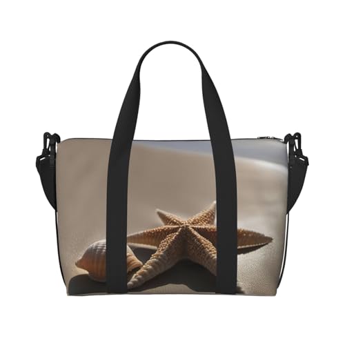 Seestern Muschel Sandstrand Druck schräg quer über Hand Reisetasche Polyester Damen Herren Übernachtung Duffel Handgepäcktasche Schwarz Einheitsgröße Schwarz Einheitsgröße, Schwarz , Einheitsgröße von XULLZH