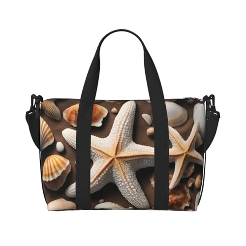 Seestern und Muscheln Druck schräg quer über Hand Reisetasche Polyester Damen Herren Übernachtung Duffel Handgepäcktasche Schwarz Einheitsgröße Schwarz Einheitsgröße, Schwarz , Einheitsgröße von XULLZH