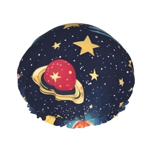 Starry Sky Universe Space Print Wiederverwendbare Doppelschichten Duschhaube, Baden Duschhauben Frauen Große Duschhauben von XULLZH