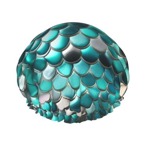 Wiederverwendbare Doppelschicht-Duschhaube, Meerjungfrauen-Schuppen-Druck, große Duschhauben für Damen von XULLZH