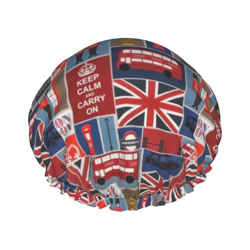 Wiederverwendbare Doppelschicht-Duschhaube, Motiv: England-Symbole, Duschhaube, große Duschhauben für Frauen von XULLZH
