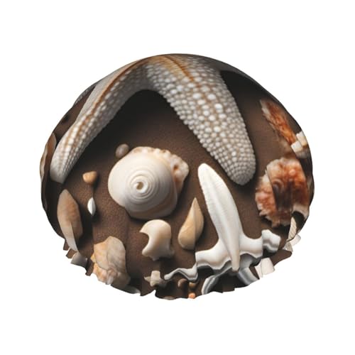 Wiederverwendbare Doppelschicht-Duschhaube, Motiv: Seestern und Muscheln, große Duschhauben für Damen von XULLZH