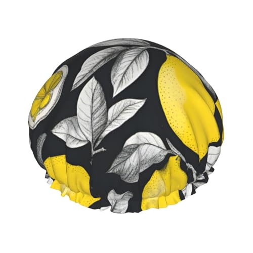 Wiederverwendbare Doppelschicht-Duschhaube, Zitronenfrucht-Muster, große Duschhauben für Damen von XULLZH