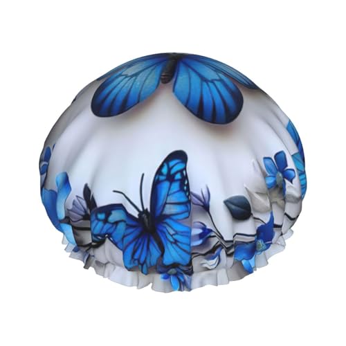 Wiederverwendbare Doppelschicht-Duschhaube, blaue Schmetterlinge, große Duschhauben für Damen Wiederverwendbare Doppelschicht-Duschhaube, blaue Schmetterlinge, große Duschhauben für Damen von XULLZH