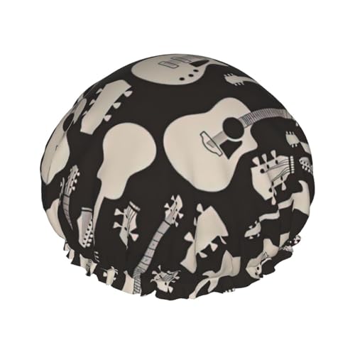 Wiederverwendbare Doppelschicht-Duschhaube, mit Gitarrenmuster, Duschhaube, große Duschhauben für Damen von XULLZH