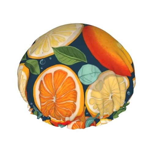 Wiederverwendbare Doppelschicht-Duschhaube, mit Zitrusfrüchten, Duschhaube, große Duschhauben für Frauen von XULLZH