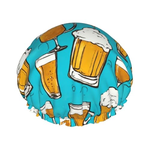 Wiederverwendbare Doppelschicht-Duschhaube mit Bierblasen-Druck, Bade-Duschhaube, große Duschhauben für Frauen von XULLZH