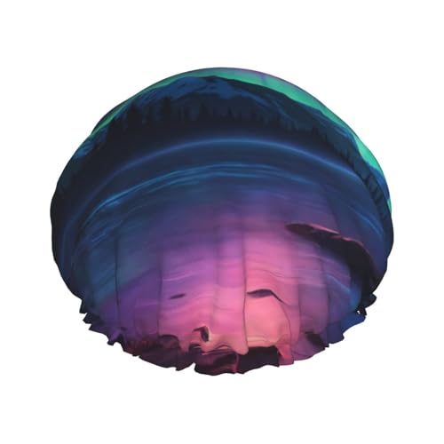 Wiederverwendbare Doppelschicht-Duschhaube mit dunklem Nordlichter-Druck, große Duschhauben für Damen Wiederverwendbare Doppelschicht-Duschhaube mit dunklem Nordlichter-Druck, große Duschhauben für Damen von XULLZH