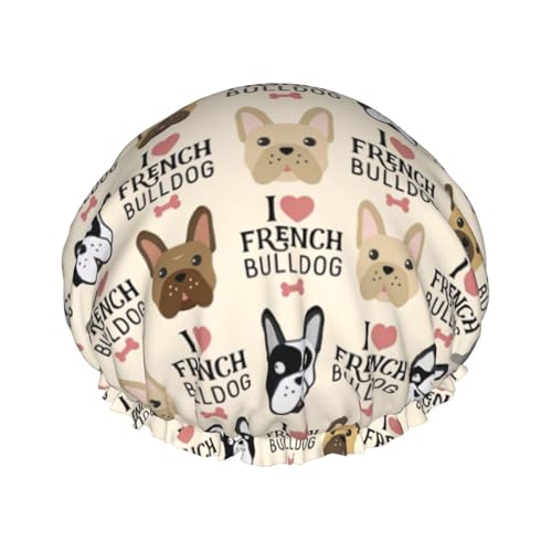 Wiederverwendbare Doppelschicht-Duschhaube mit französischem Hunde-Aufdruck, große Duschhauben für Frauen von XULLZH