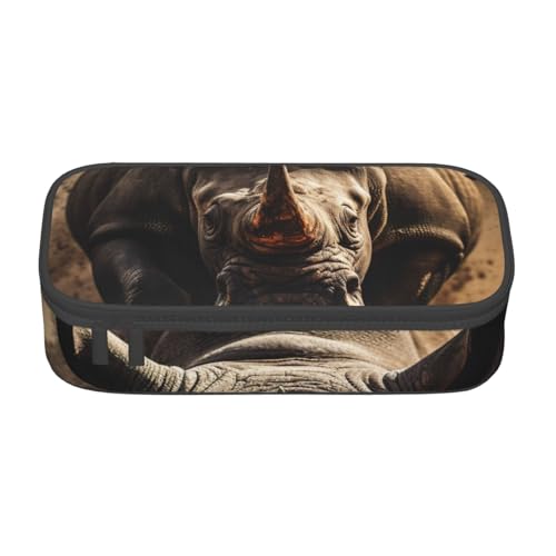 XULLZH Angry Rhino Federmäppchen mit großem Fassungsvermögen, Federmäppchen, Reise-Kulturbeutel, Organizer, Schwarz, Einheitsgröße, modern, Schwarz , Einheitsgröße, Modern von XULLZH
