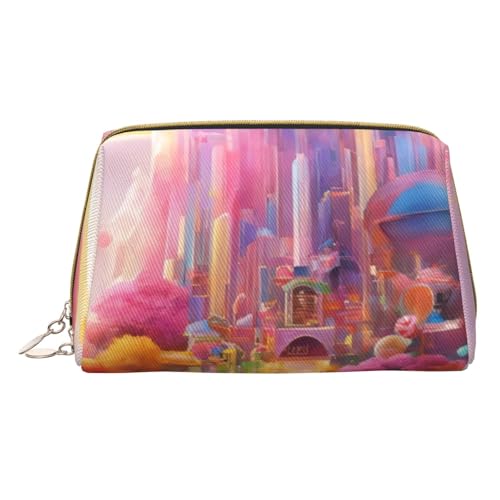 XULLZH Candy Paradise Kulturbeutel aus Leder, mit Reißverschluss, tragbar, Reise-Kulturbeutel, Organizer, kleine Make-up-Tasche, weiß, Einheitsgröße, weiß, Einheitsgröße, weiß, Einheitsgröße von XULLZH