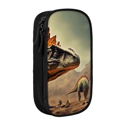 XULLZH Federmäppchen mit Dinosaurier-Druck, großes Fassungsvermögen, Reißverschluss, doppelstöckig, Stifttasche, Make-up-Stifttasche, Bürobedarf, Schwarz , Einheitsgröße, Modern von XULLZH