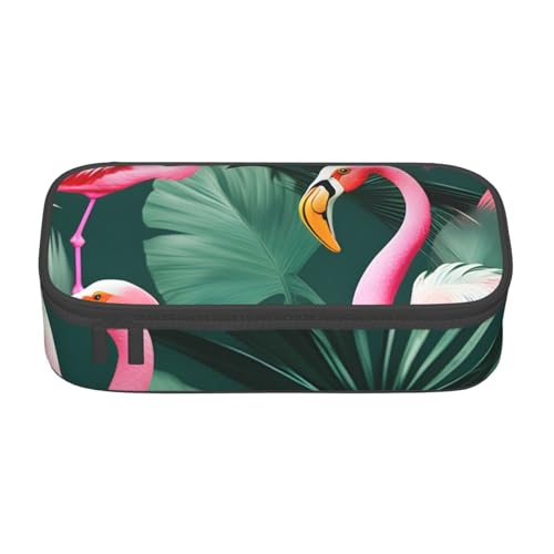 XULLZH Federmäppchen mit Palmblatt- und Flamingo-Paar-Aufdruck, großes Fassungsvermögen, Federmäppchen, Federmäppchen, Reise-Kulturbeutel, Organizer, Schwarz, Einheitsgröße, modern, Schwarz von XULLZH