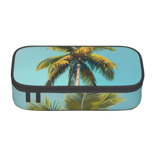 XULLZH Federmäppchen mit Palmenaufdruck, großes Fassungsvermögen, Federmäppchen, Reisetasche, Kulturbeutel, Organizer, Schwarz, Einheitsgröße, modern, Schwarz , Einheitsgröße, Modern von XULLZH