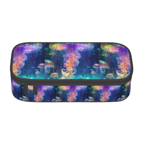 XULLZH Federmäppchen mit Quallen-Ozean-Druck, große Kapazität, Fächer, Federmäppchen, Reise-Kulturbeutel, Organizer, Schwarz, Einheitsgröße, modern, Schwarz , Einheitsgröße, Modern von XULLZH