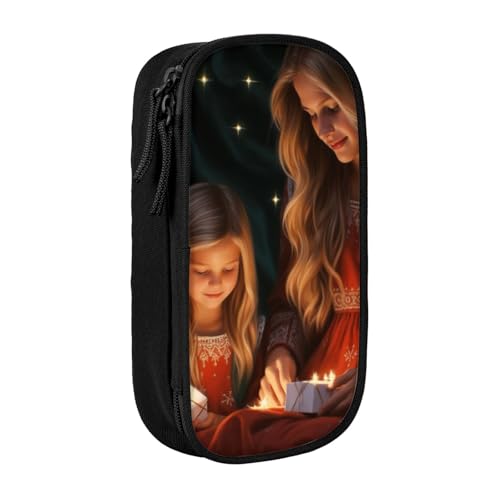 XULLZH Federmäppchen mit Reißverschluss, Motiv: Frohe Weihnachten, großes Fassungsvermögen, doppelstöckig, Make-up-Stifttasche, Bürobedarf, Schwarz , Einheitsgröße, Modern von XULLZH