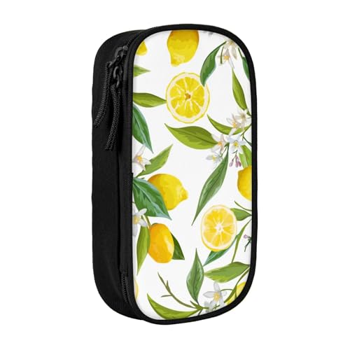 XULLZH Federmäppchen mit Reißverschluss, Motiv: frische tropische Zitronen, großes Fassungsvermögen, doppelstöckig, Stifteetui, Make-up-Stifttasche, Bürobedarf, Schwarz , Einheitsgröße, Modern von XULLZH