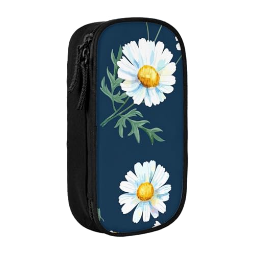 XULLZH Federmäppchen mit Reißverschluss, mit Gänseblümchen-Aufdruck, doppelstöckig, Make-up-Stifttasche, Bürobedarf, Schwarz , Einheitsgröße, Modern von XULLZH