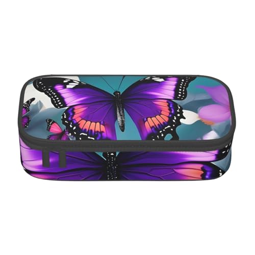 XULLZH Federmäppchen mit Schmetterlings- und Blumendruck, große Fächer, Federmäppchen, Reise-Kulturbeutel, Organizer, Schwarz, Einheitsgröße, modern, Schwarz , Einheitsgröße, Modern von XULLZH