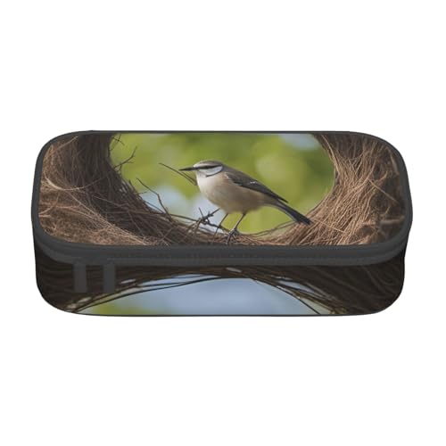 XULLZH Federmäppchen mit Vogelnest-Aufdruck, großes Fassungsvermögen, Federmäppchen, Reisetasche, Kulturbeutel, Organizer, Schwarz, Einheitsgröße, modern, Schwarz , Einheitsgröße, Modern von XULLZH