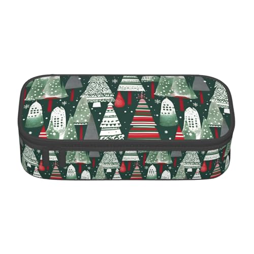 XULLZH Federmäppchen mit Weihnachtsbäumen-Aufdruck, großes Fassungsvermögen, Federmäppchen, Reisetasche, Kulturbeutel, Organizer, Schwarz, Einheitsgröße, modern, Schwarz , Einheitsgröße, Modern von XULLZH