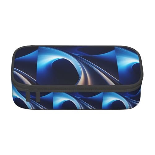 XULLZH Federmäppchen mit blauem Wellen-Streifendruck, großes Fassungsvermögen, Federmäppchen, Reise-Kulturbeutel, Organizer, Schwarz, Einheitsgröße, modern, Schwarz , Einheitsgröße, Modern von XULLZH