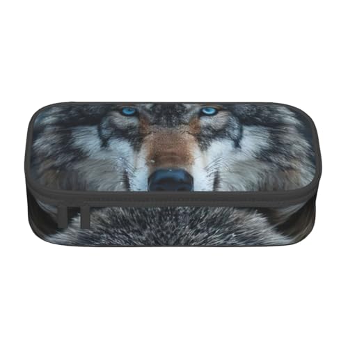 XULLZH Federmäppchen mit blauen Augen, Wolfsdruck, großes Fassungsvermögen, Federmäppchen, Reise-Kulturbeutel, Organizer, Schwarz, Einheitsgröße, modern, Schwarz , Einheitsgröße, Modern von XULLZH