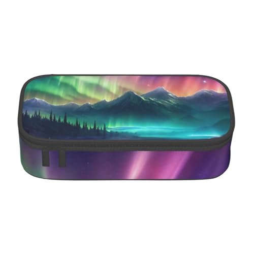 XULLZH Federmäppchen mit dunklem Nordlichter-Aufdruck, großes Fassungsvermögen, Federmäppchen, Reise-Kulturbeutel, Organizer, Schwarz, Einheitsgröße, modern, Schwarz , Einheitsgröße, Modern von XULLZH