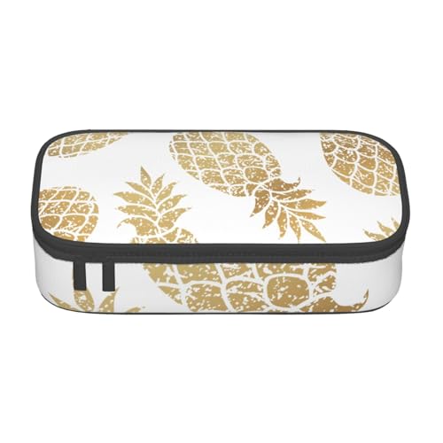 XULLZH Federmäppchen mit goldenem Ananas-Hintergrund, großes Fassungsvermögen, Federmäppchen, Reise-Kulturbeutel, Organizer, Schwarz, Einheitsgröße, modern, Schwarz , Einheitsgröße, Modern von XULLZH