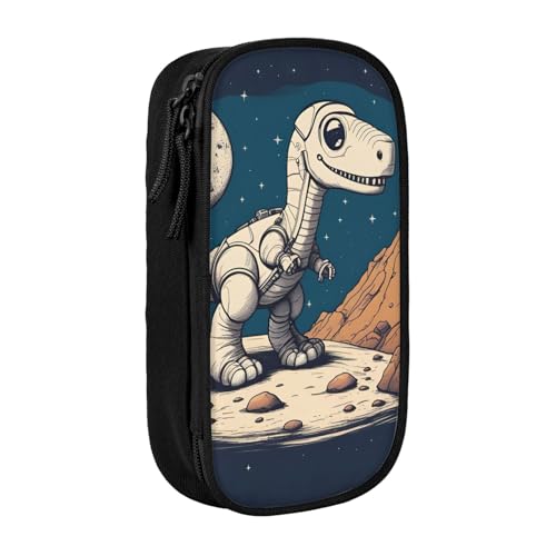 XULLZH Federmäppchen mit lustigem Astronauten-Dinosaurier-Rocke-Druck, großes Fassungsvermögen, Reißverschluss, doppelstöckig, Stifte-Tasche, Make-up-Stifttasche, Bürobedarf, Schwarz , Einheitsgröße von XULLZH