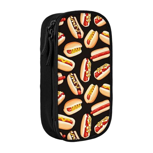XULLZH Federmäppchen mit lustigem Aufdruck, Motiv: Hot Dogs, großes Fassungsvermögen, Reißverschluss, doppelstöckig, Stifteetui, Make-up-Stifttasche, Bürobedarf, Schwarz , Einheitsgröße, Modern von XULLZH